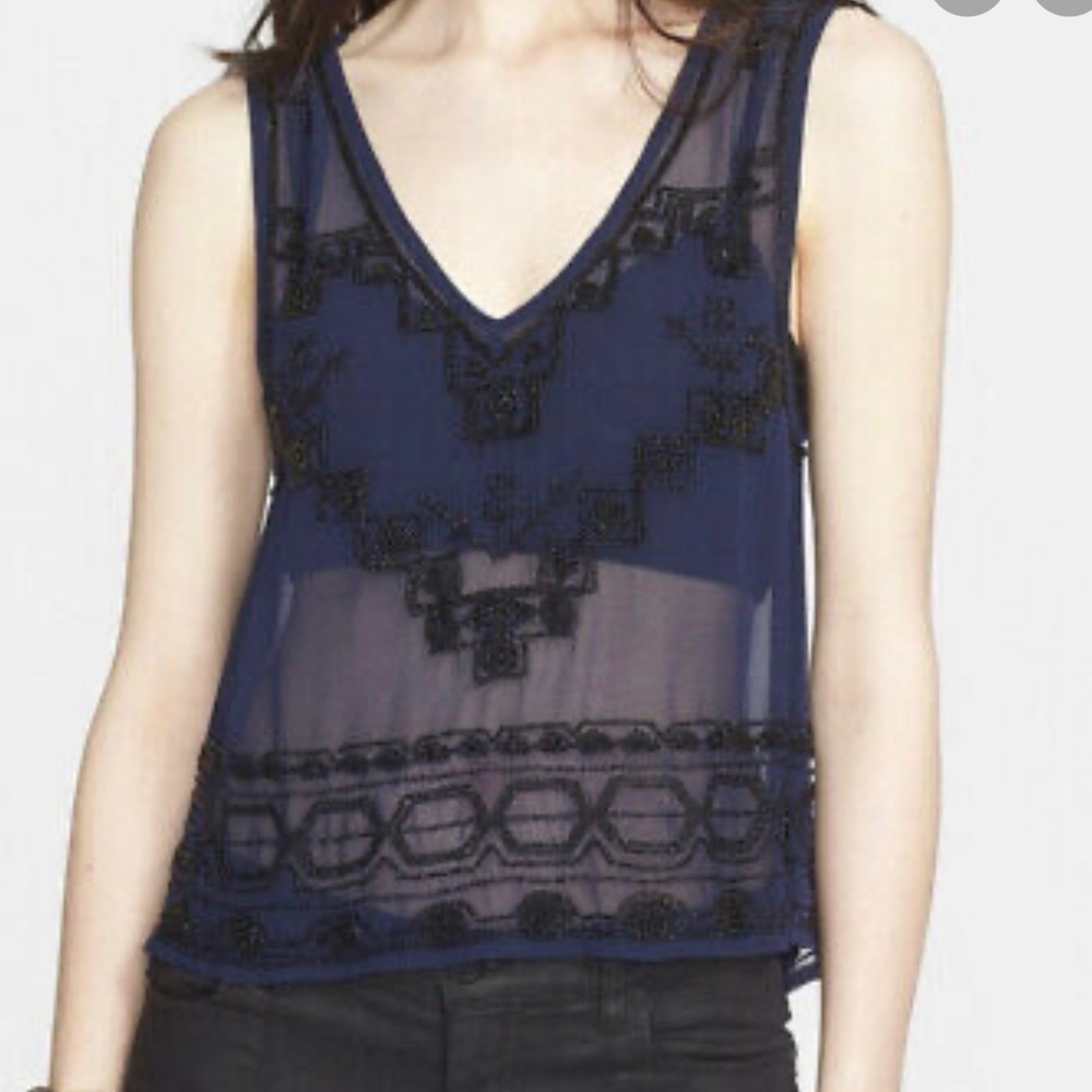 Free people Beaded sheer “run with it” tank
